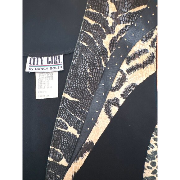 Vintage City Girl By Nancy Bolen Animal Print Vest Size 8 Black Gold Made In USA - Picture 9 of 10